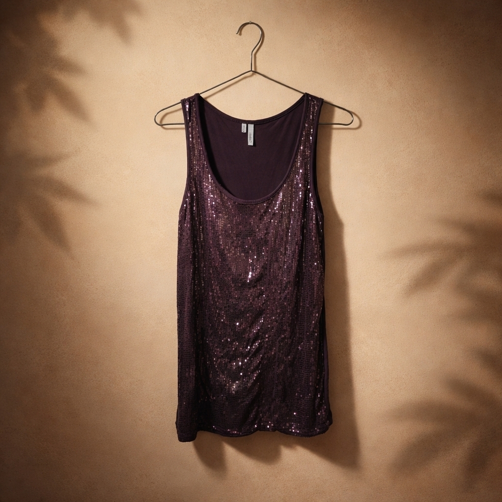 Studio Y Sequined Charcoal Scoop Neck Tank Top Medium Great Condition - Picture 8 of 15